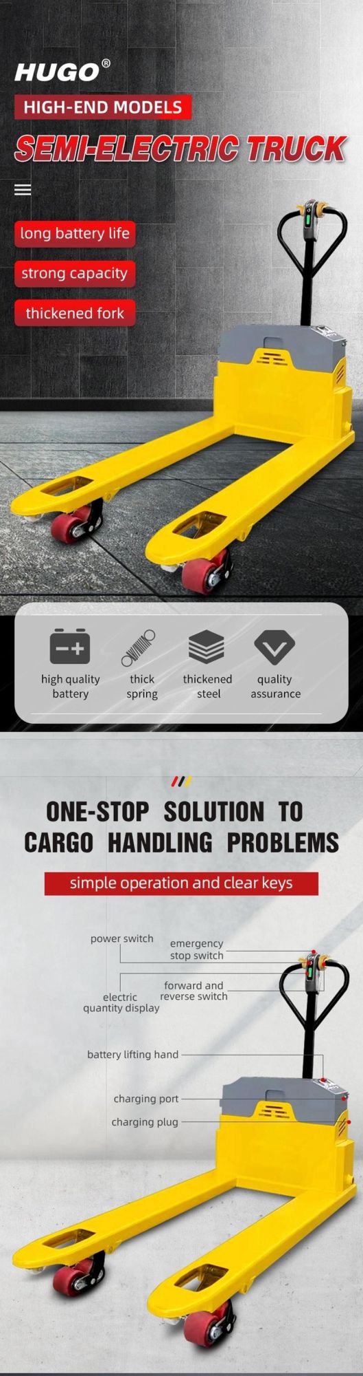 1500kg Battery Operated Motorized Semi Electric Pallet Truck