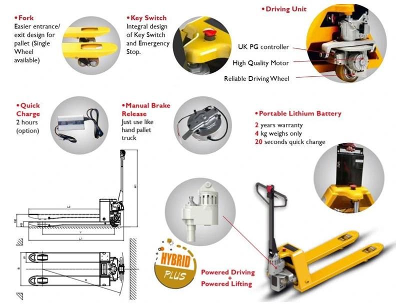 Mini Range Pallet Truck 2t Semi Electric Powered Pallet Truck 1.5t Chariot Elevateur