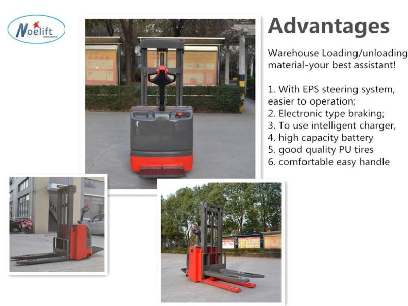 1500kg 2000kg Wide-Leg Electric Straddle Stacker Forklift with 1.6-6m Lift Height