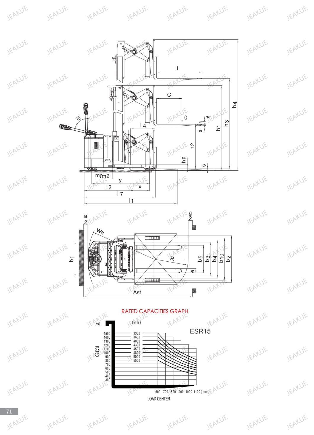 1.5ton 5000mm Height Electric Reach Stacker