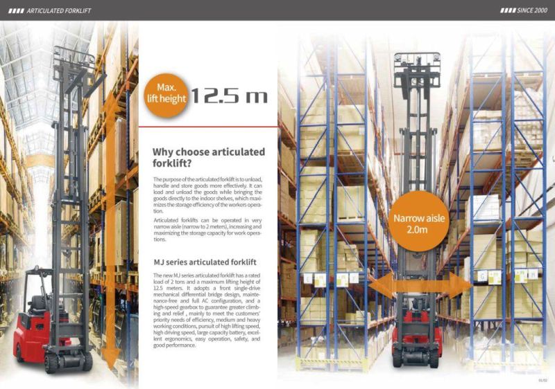 Vift 1.5 2.0 2.5 Ton Electric Articulated Forklift Truck Lifting 5m 7m 8m 9m 10m for Narrow Aisle Working