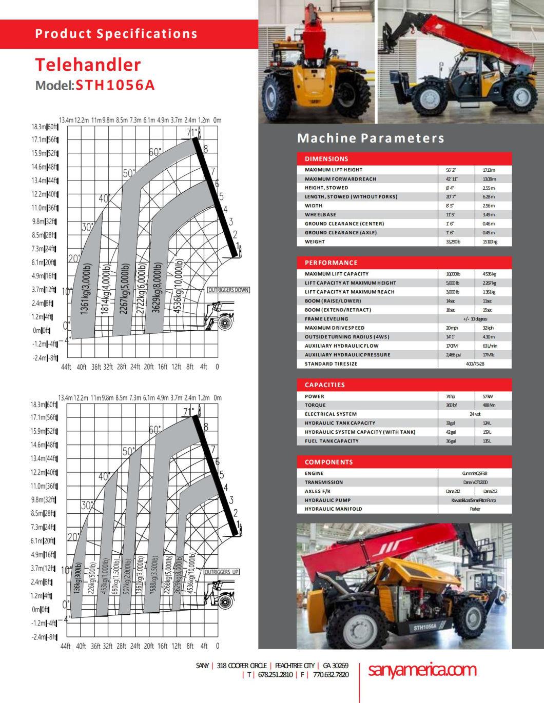 Chinese Sth1056A1 4.5 Ton Telescopic Handler Telehandler Loader for Sale