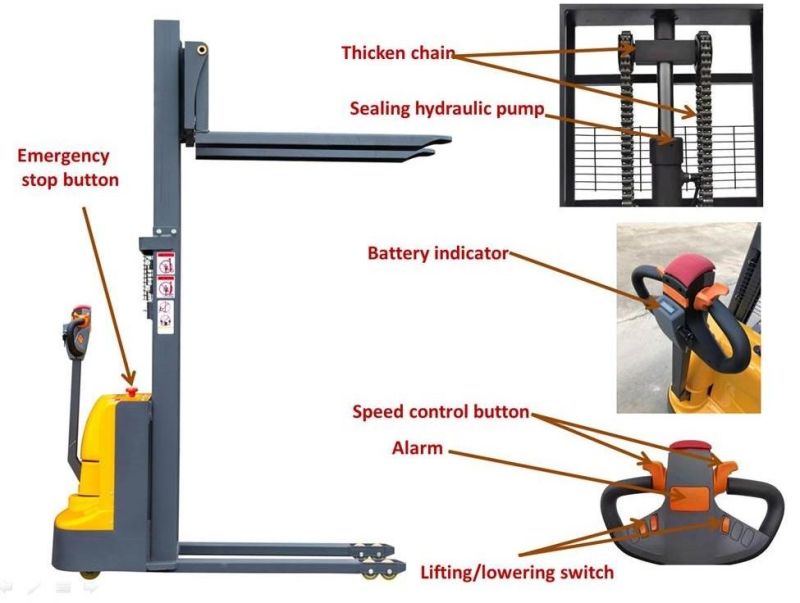 1.5t 3m Hydraulic Full Electric Powered Walkie Pedestrian Pallet Stacker Electric Stacking Vehicles