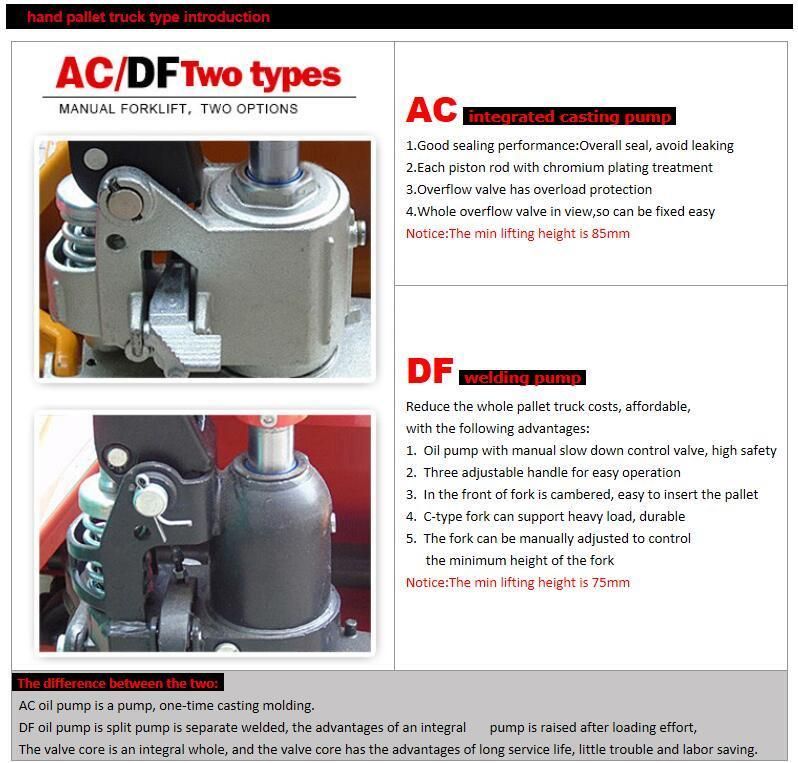Goods Transpallet AC Casting Pump Hydraulic Jack Manual Forklift 2.5 Ton Hand Pallet Jack