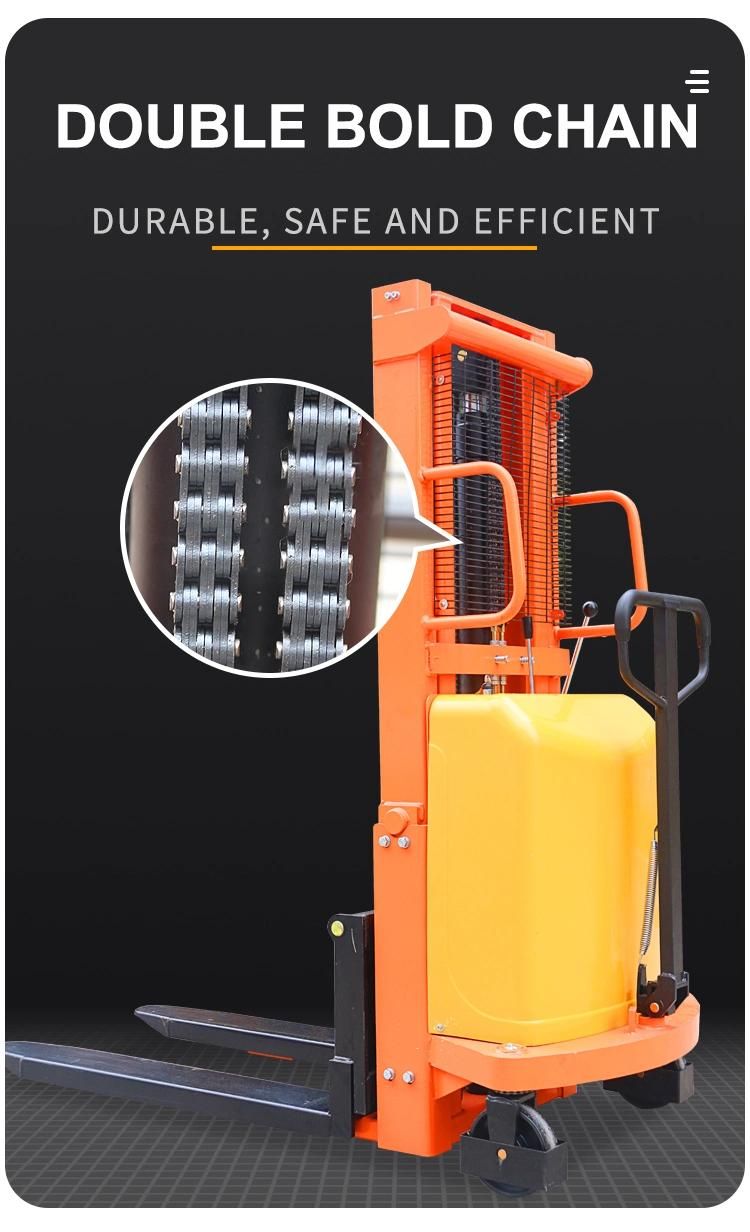 Capacity 2ton 2000kg 4400lbs 2meter Semi Electric Straddle Pallet Stacker for Easy to Operate