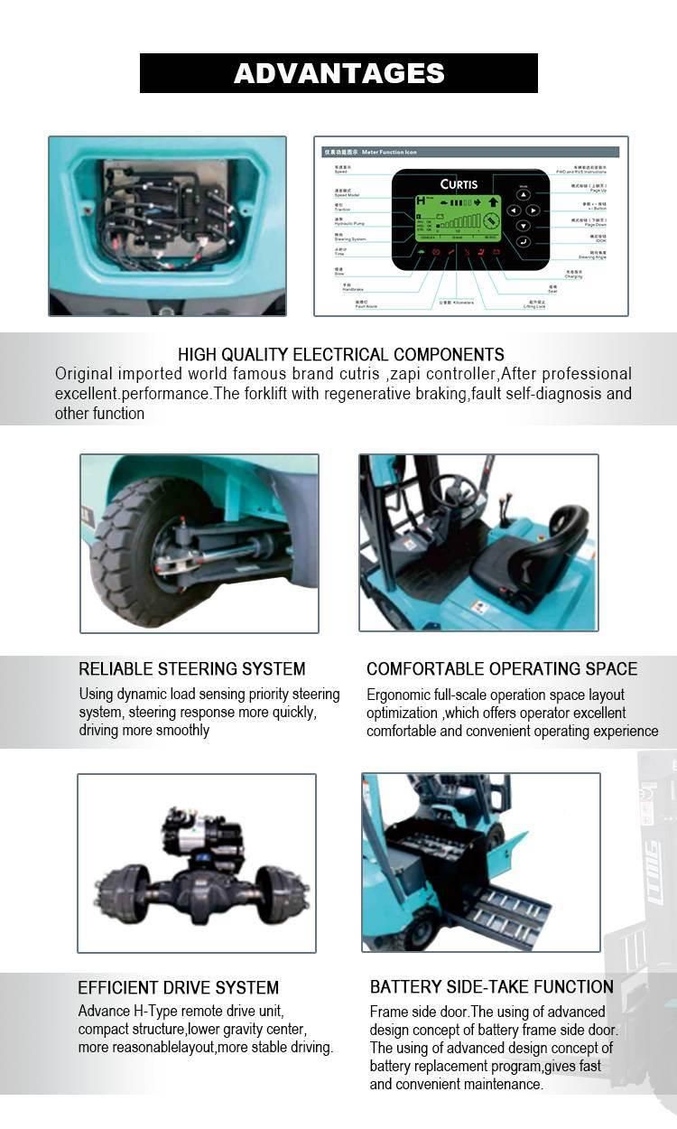 Environmental 3 Ton Electrical Forklift Truck with Battery