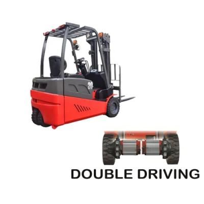 2000kg 5.5m 3-Wheels 48V Battery Powered Electric Forklift with Double Driving System