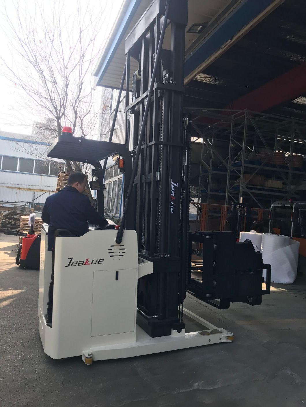 Three Ways Rotating Vna Forklift Trucks Lifting Electric Battery Stacker Special Design for Very Narrow Aisle Warehouse with 1ton and 1.5ton Load Capacity