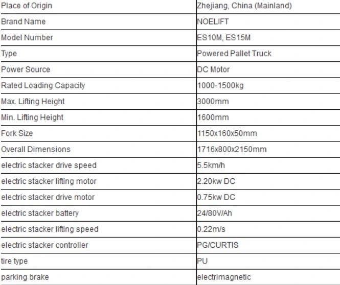 1500kg Loading Capacity Full Electric Stacker with 3.3 Meters Lifting Height