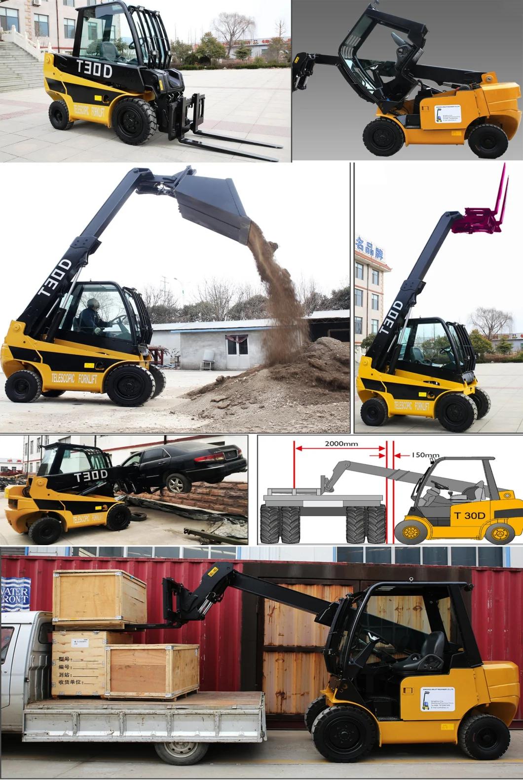 3t Compact Structure Telescopic Forklift 2WD Telehandler Manufacture with Loader Bucket