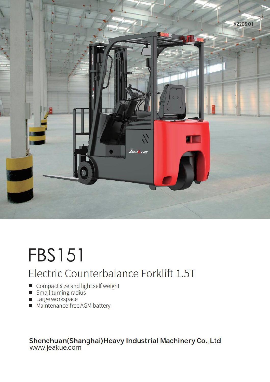 Electric Forklift Three Wheels Forklift 1500kg 1.5t Forklift