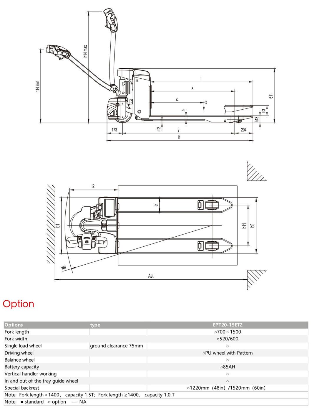 Ep Electric Pallet Truck High Effective 1.5 Ton Electric Pallet Truck
