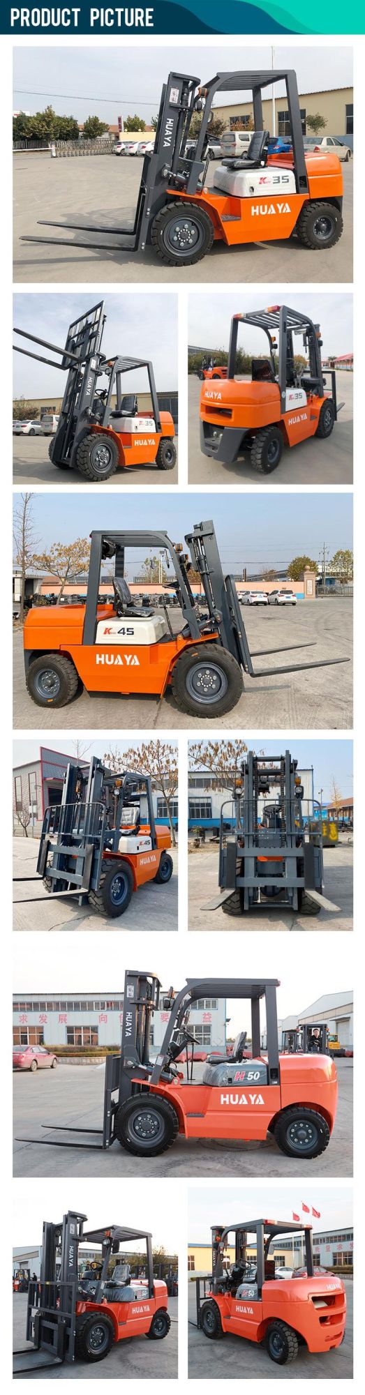 Huaya Industrial Lift Truck 2 Ton 3 Ton5 Ton 10ton Forklift Logistics Machinery Electric Diesel Transmision All Terrain Forklift with CE Euro V/EPA Enginet