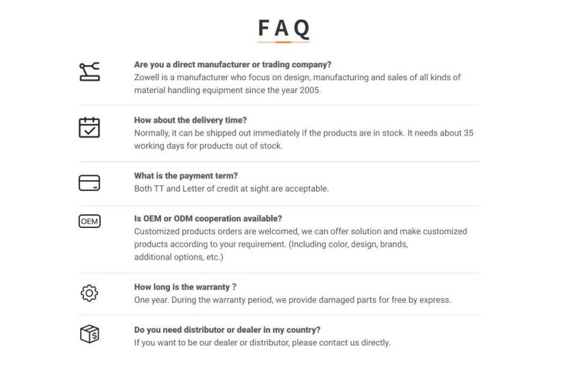 Free Spare Parts 1 Year Zowell Wooden Pallet Truck Battery