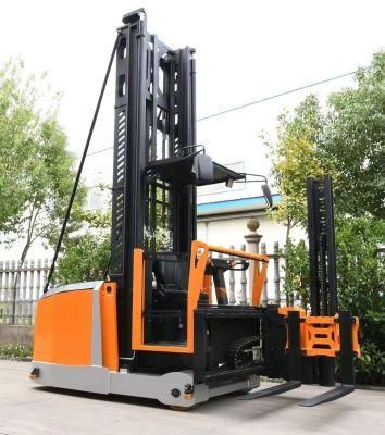 Man-up High Lift 1.5ton Electric Three 3 Way Stacker Forklift Truck for High Rack Warehouse Material Handling