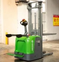 1.5 Ton Driving Stacker System Maintenance Friendly Electric Walkie Stacker Forklift with Gel Battery