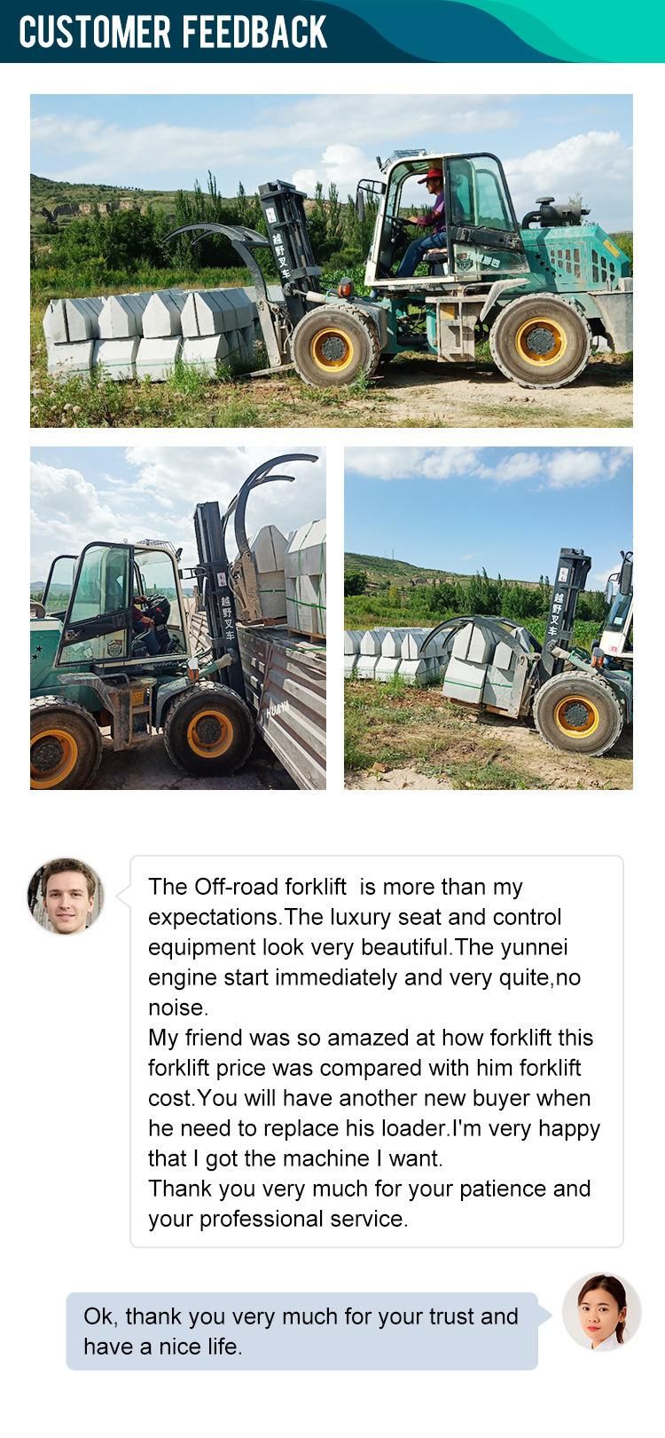 Huaya Diesel Hydraulic System Four-Wheel Drive Internal Combustion Counterbalanced Forklift All Terrain Rough Forklift 3 Ton 3.5 Ton 4 Ton 5 Ton Forklifts 2WD