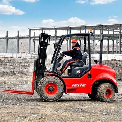 Leite 4WD Forklifts 3ton 4ton 5ton 6ton Rough Terrain Forklift with Side Shifter/ Fork Positioner/ AC Fork Truck for Sale