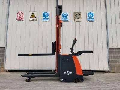 500mm 3000~5000mm Onen Stand-on Driving Electric Stacker Double Pallets Forklift