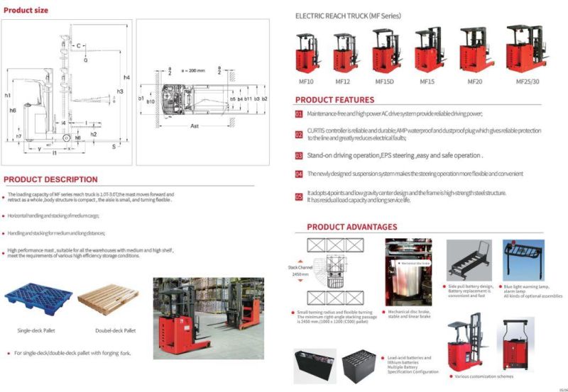 1 Ton-3 Ton Electric Reach Truck of Stand Type