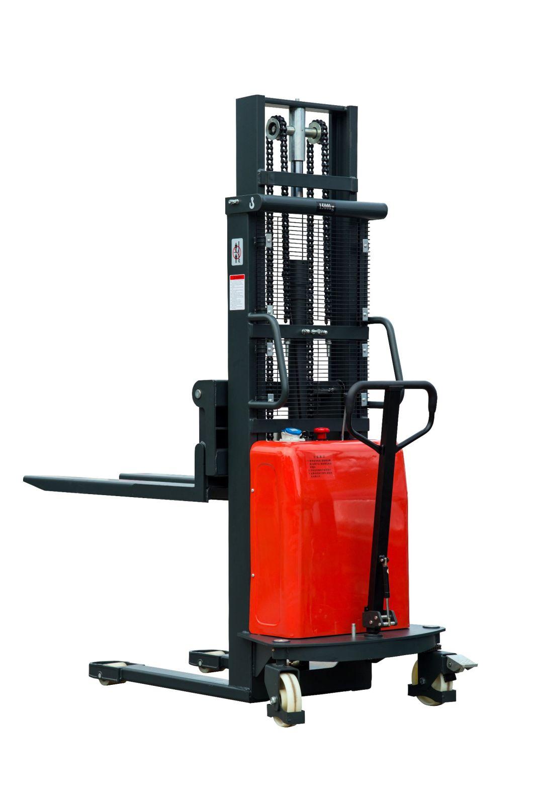 1500kgs, 1.6meters, Semi-Electric Battery Hydraulic Stacker Electric Pallet Forklift