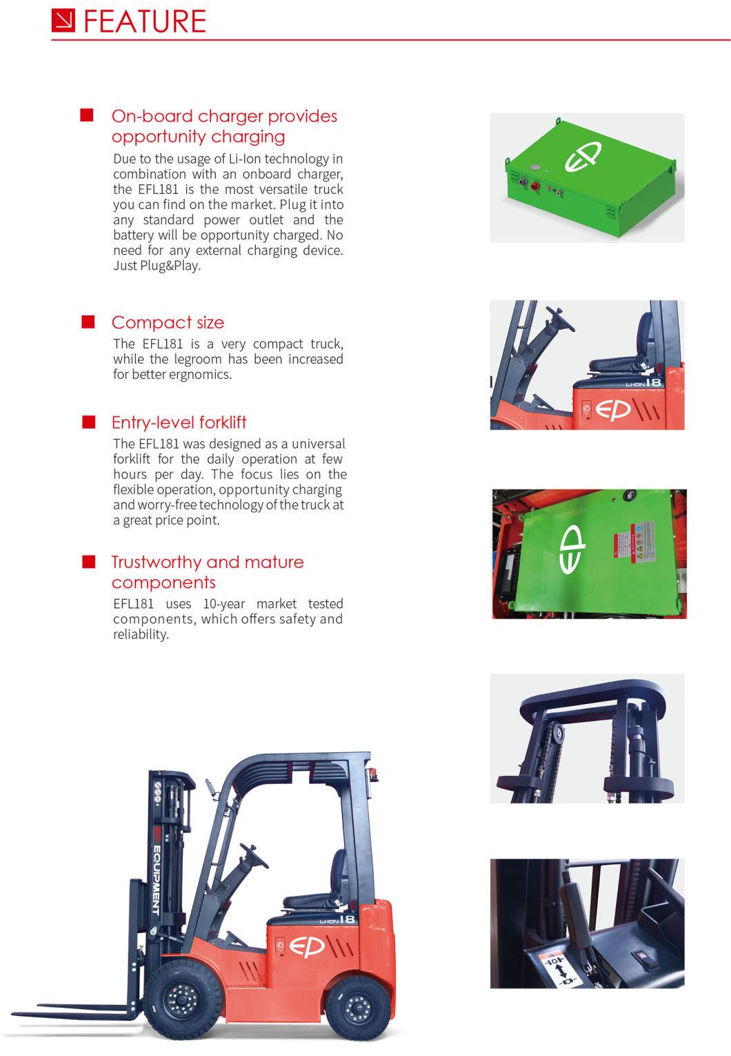 China Factory Compact 1800kg Full Electric Four Wheel Lithium Battery Forklift Trucks with on-Borad Charger