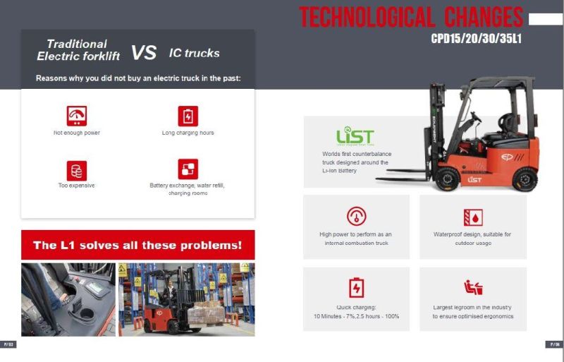 Ep Lithium-Ion Battery Forklift with Solid Tyres, Electromagnetic Brake