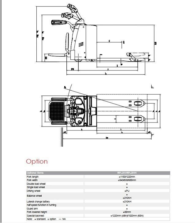 Ep Rpl201 Electric Lithium Battery 2000kg Powered Pallet Truck