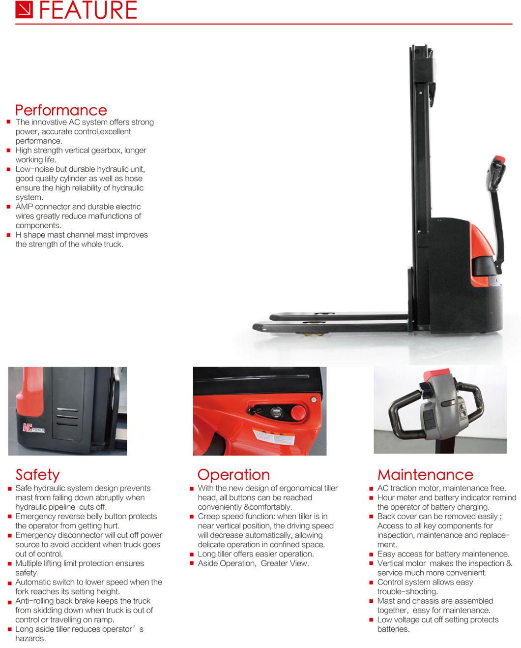 1.2t Long Aside Tiller Wider View and Safer Operation Electric Stacker