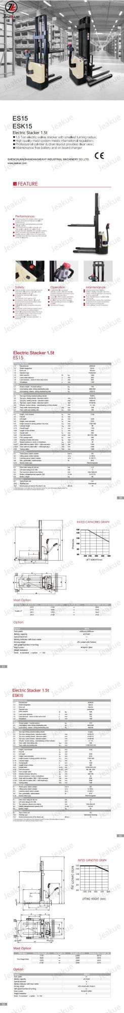 Jeakue AC Driving Stacker System Maintenance Friendly Electric Walkie Stacker Forklift with Large Storage Battery