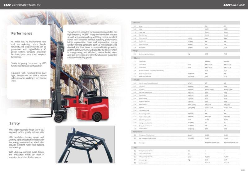 Vna 2ton Articulated Electric Forklift for Warehouse