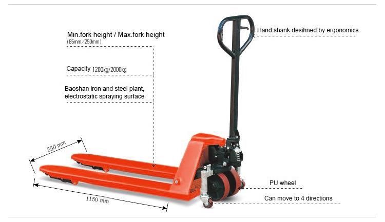 Goods Transpallet AC Casting Pump Hydraulic Jack Manual Forklift 2.5 Ton Hand Pallet Jack