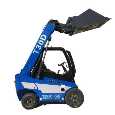 3t Compact Structure Telescopic Forklift 2WD Telehandler Manufacture with Loader Bucket