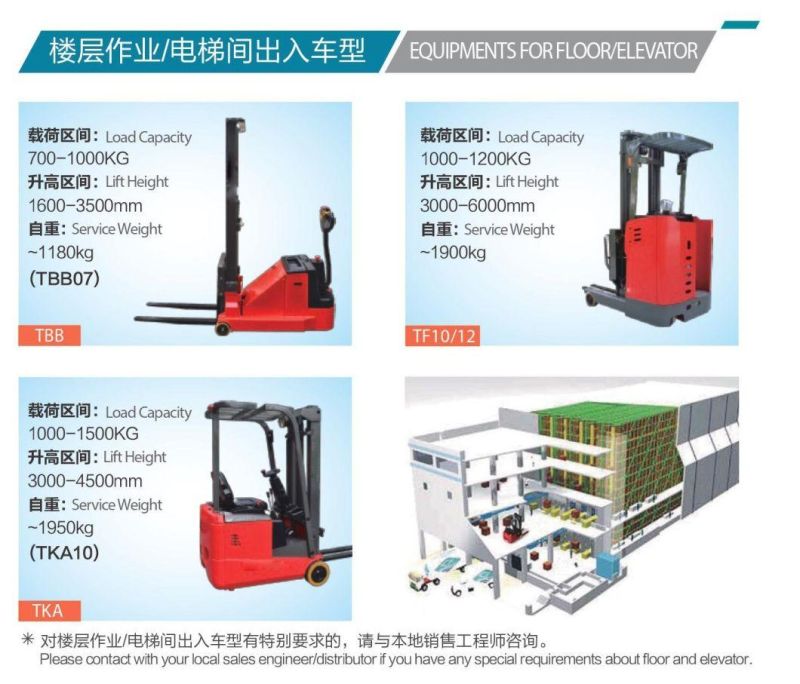 3 Wheel 1.6-2 Ton Electric Forklift Use Floors′