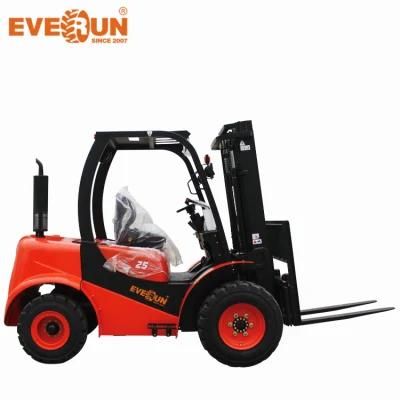 Everun New Chinese Ertf25 2.5ton China EPA Industrial Transmision All Terrain Wheel Small Diesel Mini Forklift Truck Machine Price for Sale