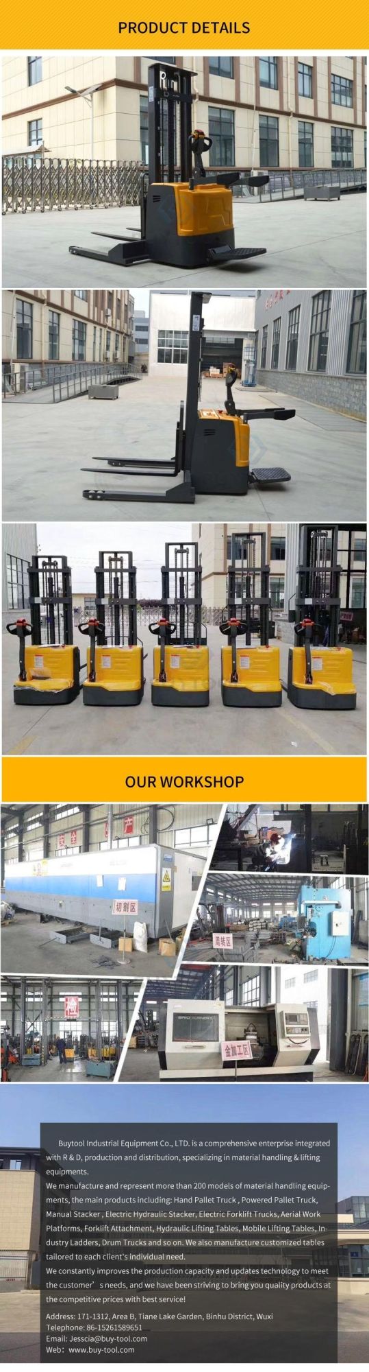 Walking Type Electric Pallet Jack Stacker AC Control Medium Lifting Storage