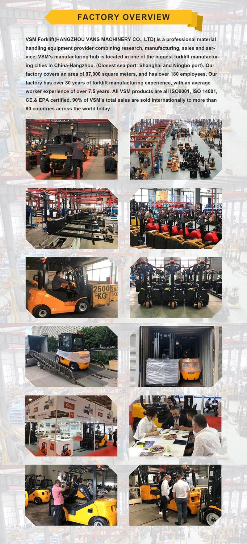 Vsm 1.5ton 2ton 2.5ton 3ton 3.5ton Diesel Forklift Truck with Diesel Engine 3m, 4.5m, 5m, 6m Height