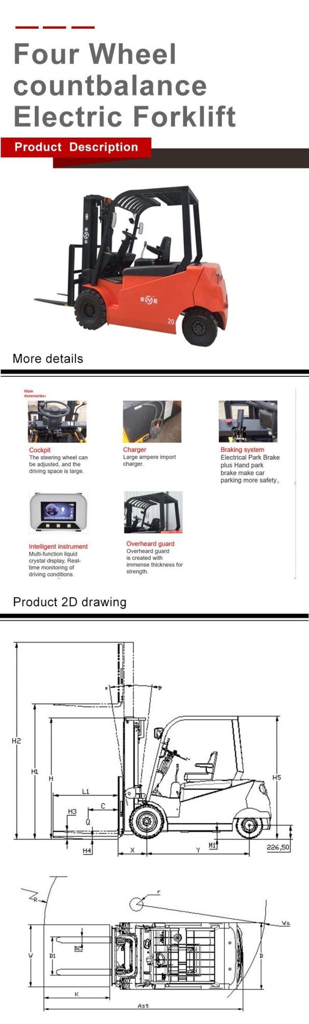 European Design Made in China 1500-3500kg Cpdd20-35 Electric Power Battery Power Operate Forklift with Lead-Acid or Lithium Battery Ios9001 and CE