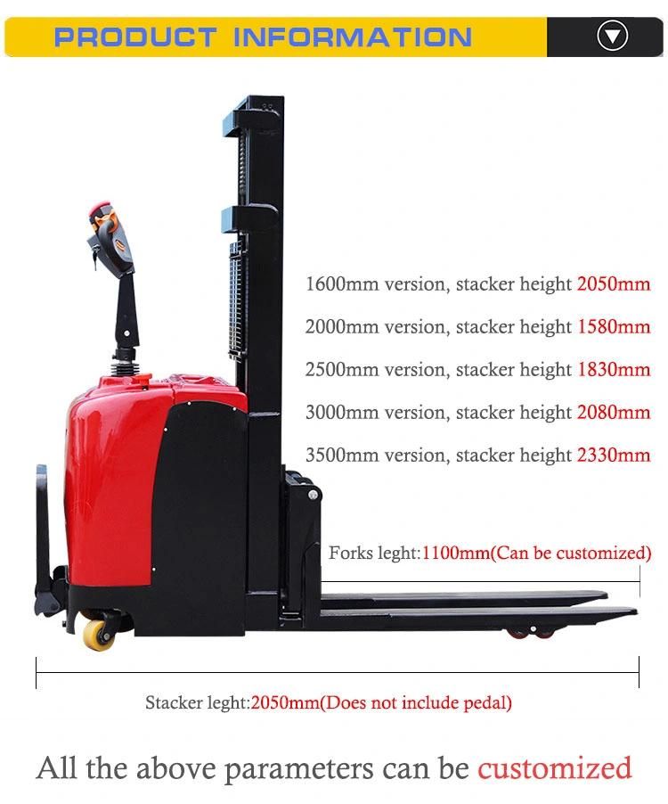 Factory Supply 2 Tons 3/3.3/4/4.2/4.5/4.7/5 Meters Full Electric Stacker Stand on Driving