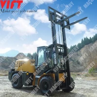 3ton Rough Terrain Forklift Diesel, Ce, Hydraulic, Wide View Mast, Four Wheels Driving Rough Terrain Forklift