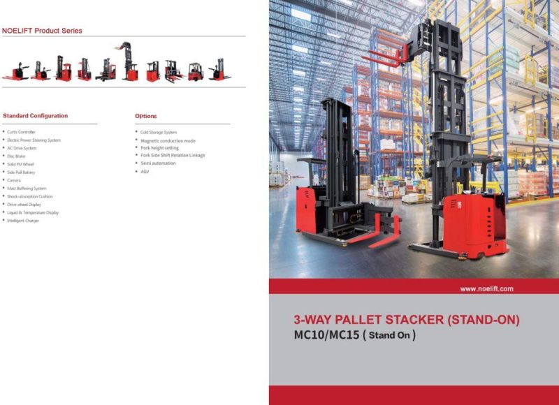 1000 Kg 3 Way Electric Pallet Stacker Narrow Aisle Forklift