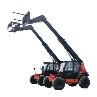 China Small 4 Wheel Drive Crab Steer Telescopic Forklift 3 Ton Farm Telehandler with Rotating Bale Clamp for Sale