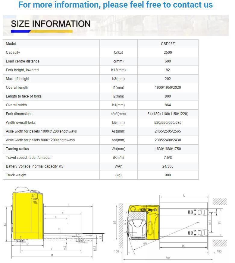 Pallet Jack 2500kg 2.5ton Capacity Hydraulic Electric Pallet Truck
