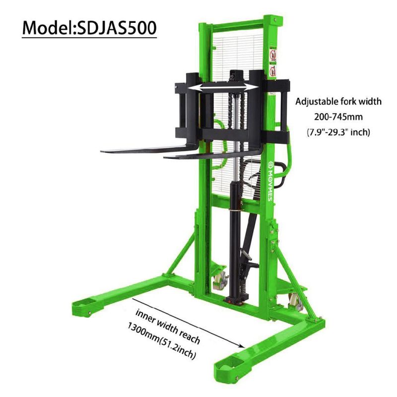 1.0 Ton 1000kg Manual Pallet Stacker with Fixed Legs Adjustable Forged Forks