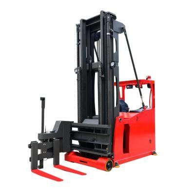 Very Narrow Aisle Tri-Lateral 3 Ways Electric Pallet Stacker Forklift with 3m to 10m Lift Height