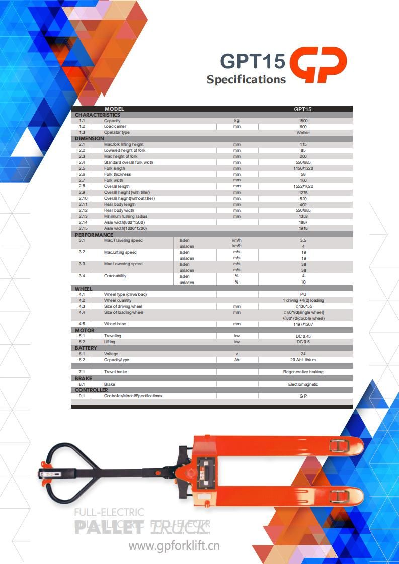 Hot-Selling New Type 1.5t Full Electric Pallet Truck with Good Quality