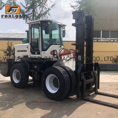 Forload 5ton Diesel Forklift, 4WD Lifting Machines with Forks and 4X4 Rough Terrain Forklift Truck with Solid Tire for Sale