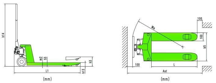 2000kg 2500kg 3000kg Manual Hand Pallet Truck with Plastic /Nylon/PU Wheels