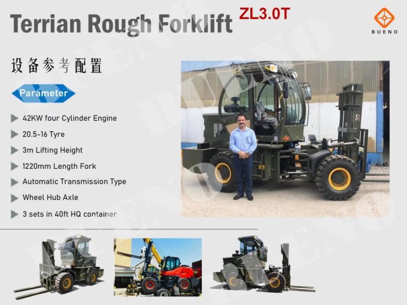 Bueno 3ton 5ton 10ton Forklift off Road Powerful All Terrain Forklift 4WD 15ton Rough Terrain Forklift with Triplex Mast