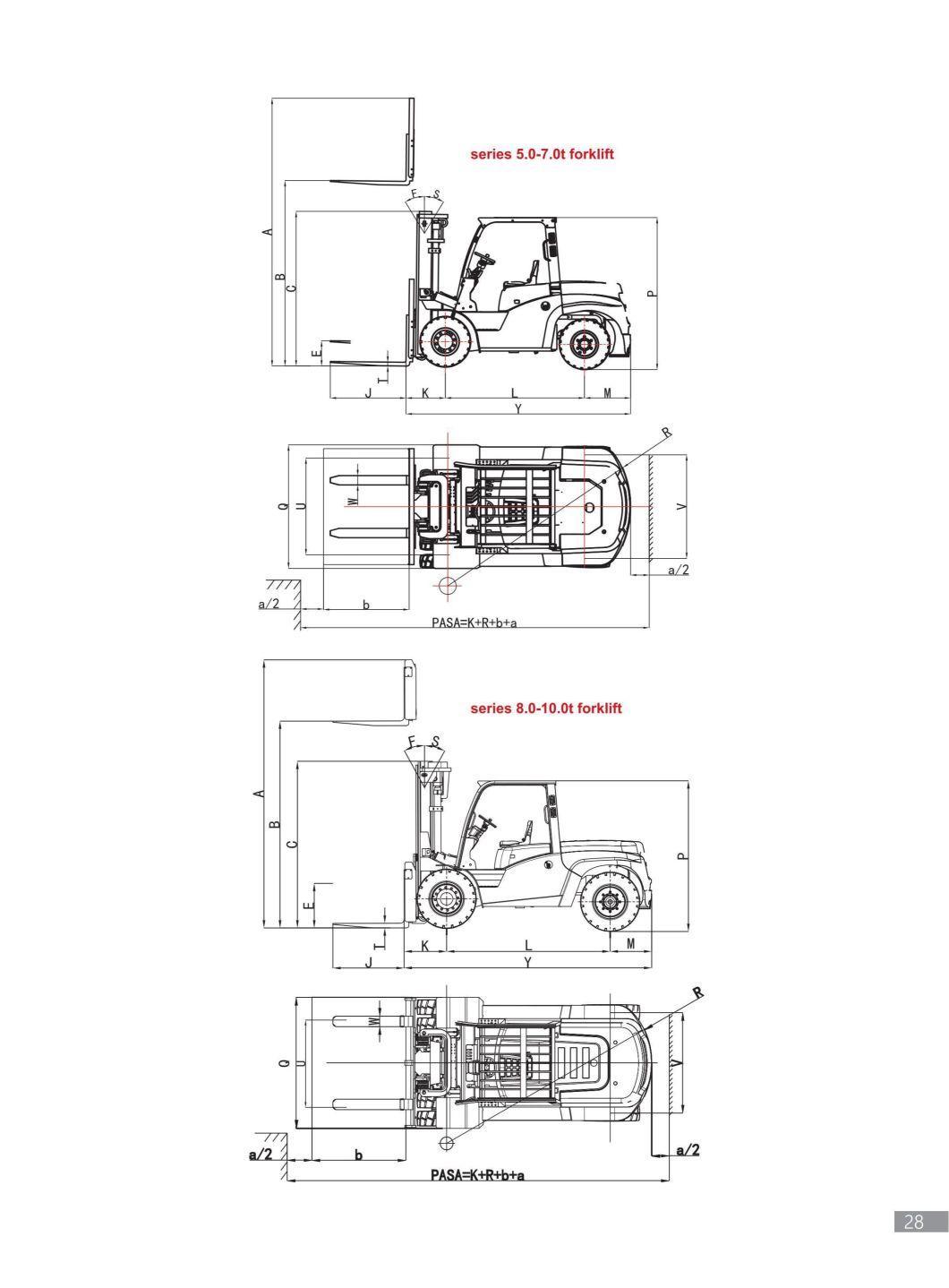 Jeakue Hot Sale 5ton 6ton 7ton 8ton 10ton Diesel Hydraulic Forklift with Spare Parts
